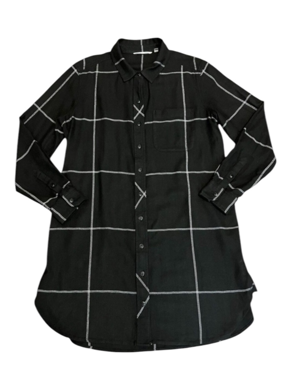 ATHLETA Trail To Town Shirt Dress Black/White Plaid Flannel Button Front Medium